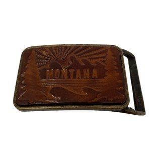 Vintage Montana Brown & Gold-Tone Metal Unisex Belt Buckle L3 x W2